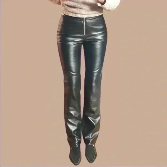 Hugo Buscati Pants - Hugo Buscati Collection Tall Black Leather Pants Front Exposed Zip